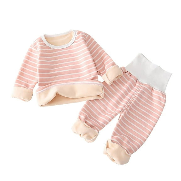 Lenpel Toddler Baby Clothes Girls Boys Striped Fleece Lined Long Sleeve Pullover Sweatsuit Pants Fall Winter Outfits