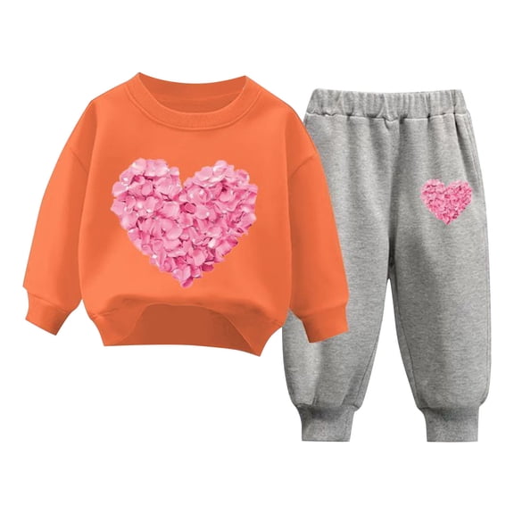 Lenpel Toddler Baby Girl Boy Clothes Long Sleeve Crew Neck Heart Printed Sweatshirt Joggers 2 PCs Spring Fall Outfits