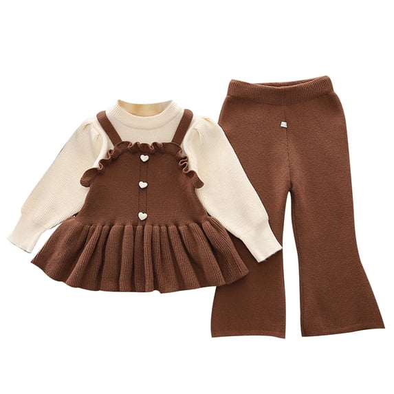 Lenpel Toddler Baby Girl Clothes Fall Winter Knitted Long Sleeve Ruffle Sweaters Flare Pants 2 PCs warm Clothing Set