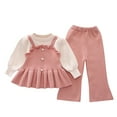 thumbnail image 1 of Lenpel Toddler Baby Girl Clothes Fall Winter Knitted Long Sleeve Ruffle Sweaters Flare Pants 2 PCs warm Clothing Set, 1 of 6