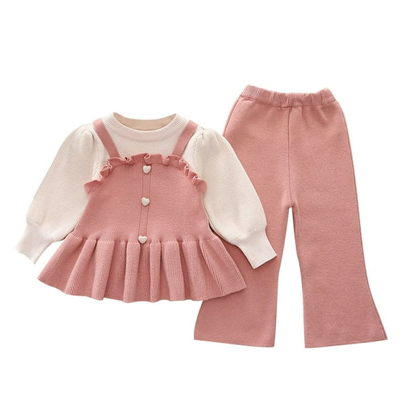 Lenpel Toddler Baby Girl Clothes Fall Winter Knitted Long Sleeve Ruffle Sweaters Flare Pants 2 PCs warm Clothing Set