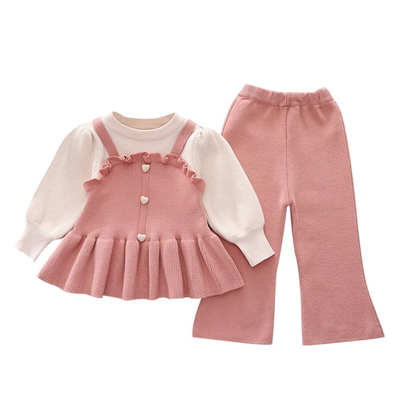 Lenpel Toddler Baby Girl Clothes Fall Winter Knitted Long Sleeve Ruffle Sweaters Flare Pants 2 PCs warm Clothing Set