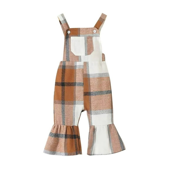 Lenpel Toddler Baby Girl Clothes Newborn Infants Plaid Bell Bottom Strap Jumpsuits Flare Leg Overalls