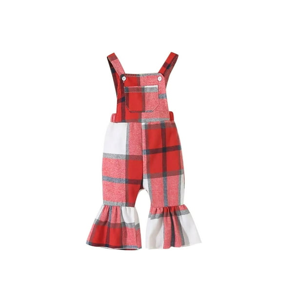 Lenpel Toddler Baby Girl Clothes Newborn Infants Plaid Bell Bottom Strap Jumpsuits Flare Leg Overalls