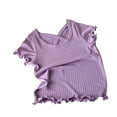 thumbnail image 1 of Lenpel Toddler Baby Girl Summer Clothes Ruffle Short Sleeve Scoop Neck Criss Cross Ribbed Knit T Shirts Soft Casual Tee Tops, 1 of 3
