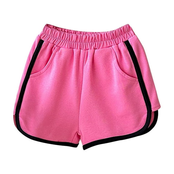 Lenpel Toddler Baby Girl's Athletic Shorts Elastic High Waisted Side Striped Workout Running Shorts Summer Casual Shorts with Pockets