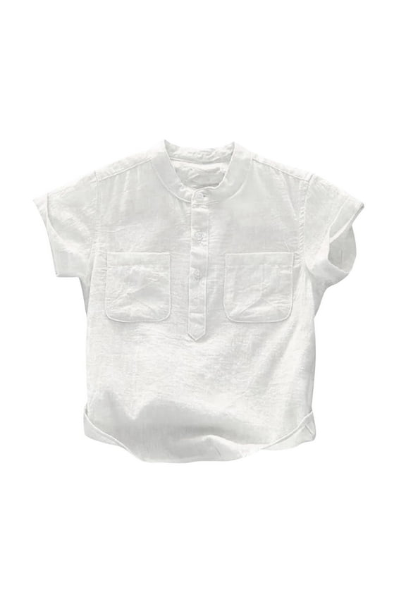 Toddler Baby Girls Boys' Summer Tops Cotton Short Sleeve Crew Neck Half Button T-Shirts Casual Tee Blouses with Pockets