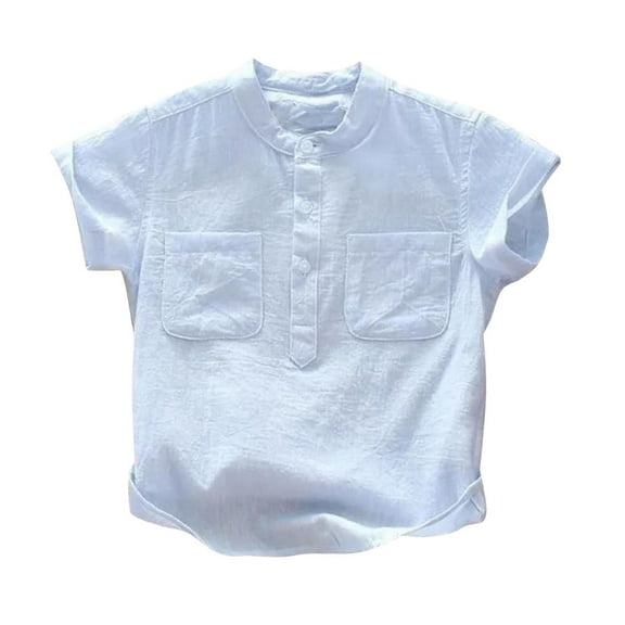 Lenpel Toddler Baby Girls Boys' Summer Tops Cotton Short Sleeve Crew Neck Half Button T-Shirts Casual Tee Blouses with Pockets