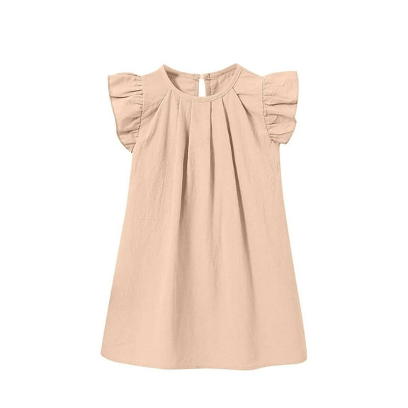 Lenpel Toddler Baby Girls' Casual Dress Ruffle Sleeveless Crew Neck Solid Color Summer Dresses Beach Sundress 0-6 Years