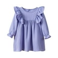 thumbnail image 1 of Lenpel Toddler Baby Girls' Dresses Ruffle Long Sleeve Crew Neck Solid Color Textured A-Line Casual Dress Soft Cotton Dress 0-6 Years, 1 of 3