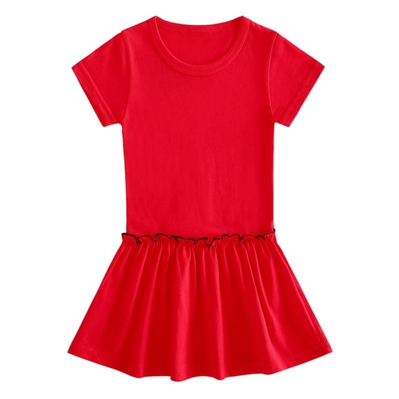 Lenpel Toddler Baby Girls' Dresses Short Sleeve Crew Neck Ruffle Hem Patchwork Casual Dress Summer Mini Sundress 1-10 Y