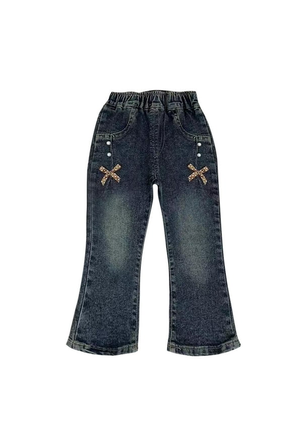 Toddler Baby Girls' Jeans Casual Elastic Wait Stretchy Bell Bottom Denim Pants Pull on Flared Trousers