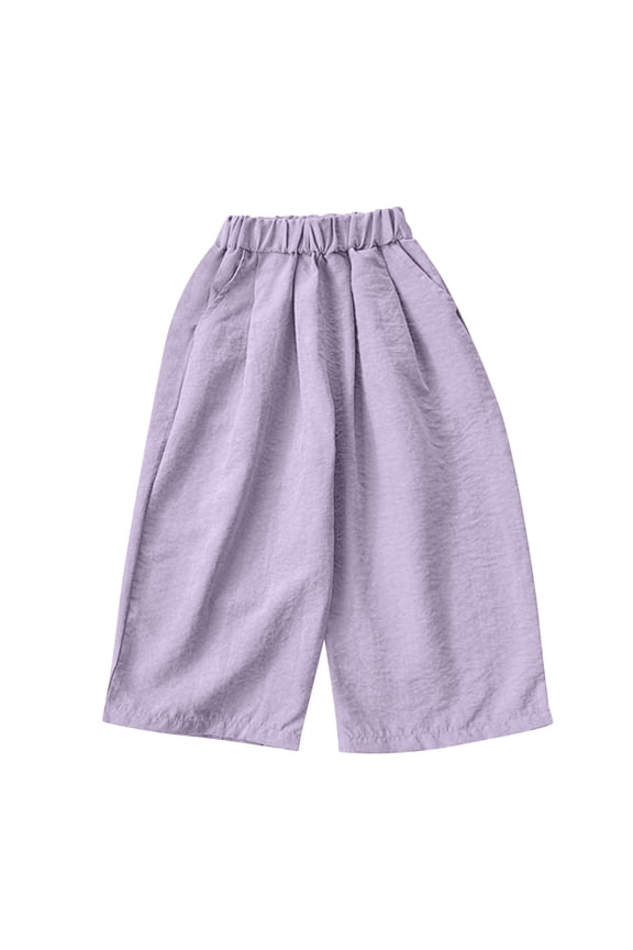 Toddler Baby Girls' Palazzo Pants Lightweight Cotton Elastic Waist Pleated Wide Leg Pants Baggy Casual Trousers 1-11 Y