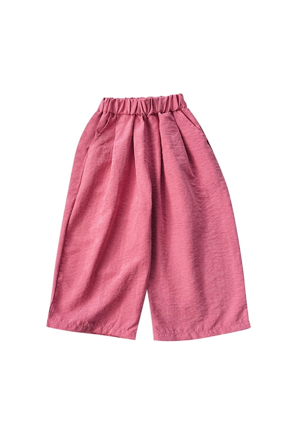 Toddler Baby Girls' Palazzo Pants Lightweight Cotton Elastic Waist Pleated Wide Leg Pants Baggy Casual Trousers 1-11 Y