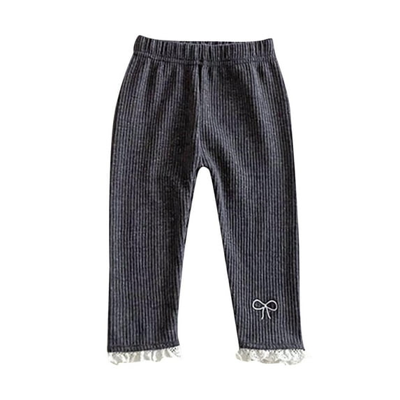Lenpel Toddler Baby Girls' Ribbed Jersey Leggings Cotton Elastic Waist Lace Hem Slim Pull on Pants Infant Newborn Clothes(Dark Gray,2-3 Years)