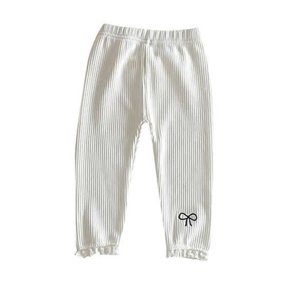 Lenpel Toddler Baby Girls' Ribbed Jersey Leggings Cotton Elastic Waist Lace Hem Slim Pull on Pants Infant Newborn Clothes(White,1-2 Years)