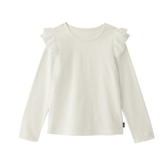 Lenpel Toddler Baby Girls' Shirts Ruffle Long Sleeve Crew Neck Cotton Solid Casual Tops Infant Spring Fall Blouses