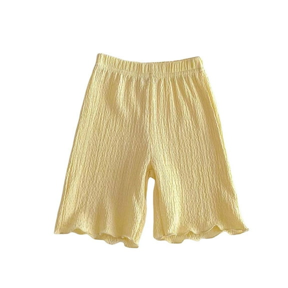Lenpel Toddler Baby Girls' Shorts Solid Color Elastic Waist Ruffle Hem Textured Shorts Casual Summer Shorts 2-9 Y