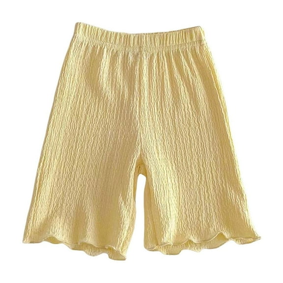 Lenpel Toddler Baby Girls' Shorts Solid Color Elastic Waist Ruffle Hem Textured Shorts Casual Summer Shorts 2-9 Y