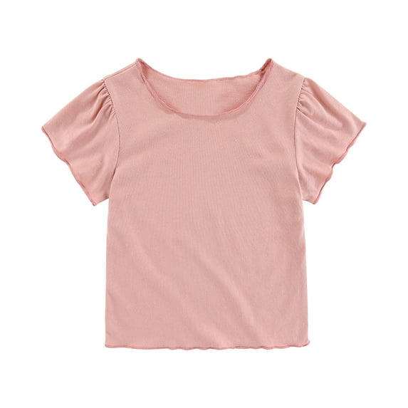Lenpel Toddler Baby Girls' T-Shirts Infant Newborn Ruffle Short Sleeve Crew Neck Solid Color Soft Cotton Tees Baby Summer Clothes