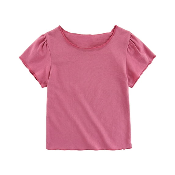 Lenpel Toddler Baby Girls' T-Shirts Infant Newborn Ruffle Short Sleeve Crew Neck Solid Color Soft Cotton Tees Baby Summer Clothes