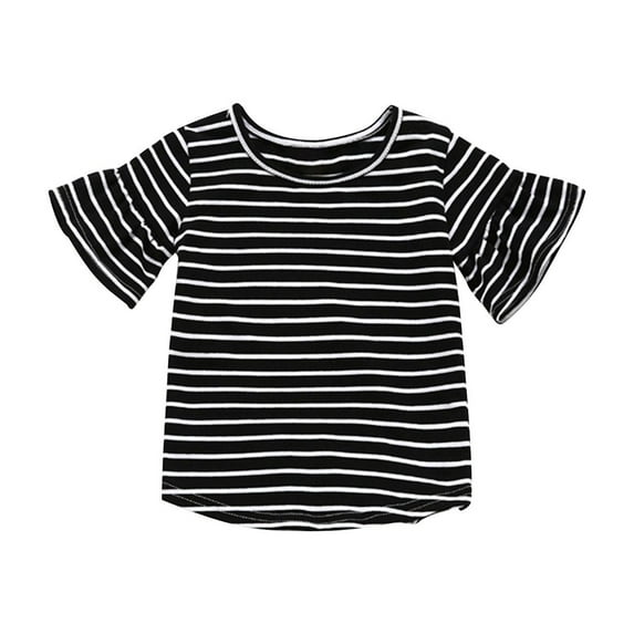 Lenpel Toddler Baby Girls' T-Shirts Newborn Infant Ruffle Short Sleeve Crew Neck Striped Cotton Tees Casual Summer Tops