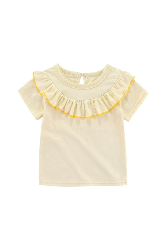 Toddler Baby Girls' T-Shirts Newborn Infant Short Sleeve Crew Neck Ruffle Trim Cotton Tees Summer Casual Tops