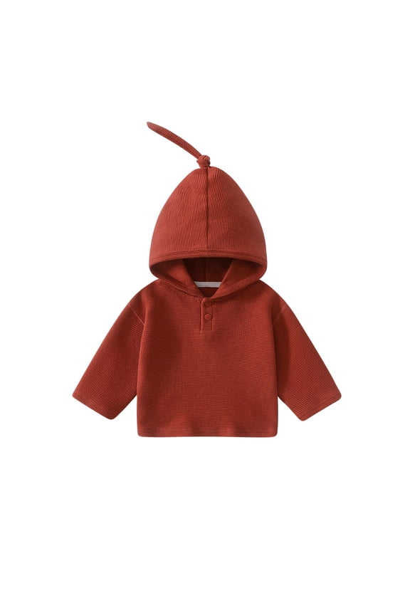 Toddler Baby Hoodies Cotton Long Sleeve Textured Knit Hooded Sweatshirts Unisex Newborn Infant Pullover Tops(Red,1-2 Years)