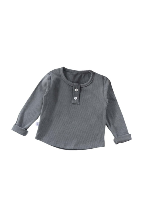 Toddler Baby Long Sleeve Shirts Unisex Boys Girls Quarter Button Ribbed Knit Tops Spring Fall Blouses 6 M-10 Y