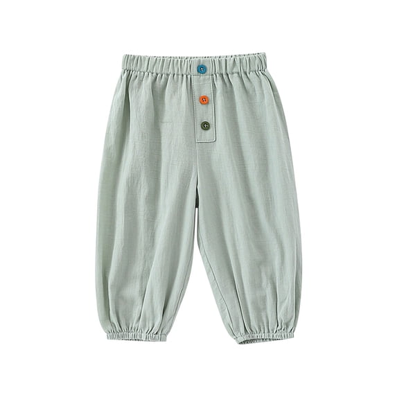 Lenpel Toddler Baby Pants Unisex Boy Girl Cotton Elastic Waist Lantern Pull on Pants Summer Casual Joggers 6 M-3 T