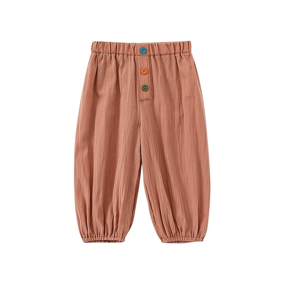 Lenpel Toddler Baby Pants Unisex Boy Girl Cotton Elastic Waist Lantern Pull on Pants Summer Casual Joggers 6 M-3 T
