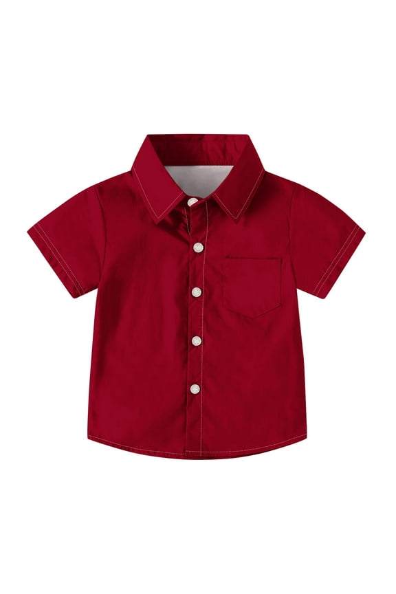 Toddler Boys' Button down Shirts Children 2-15 Y Collared Short Sleeve Solid Color Dress Shirts Casual Formal Summer Clothes