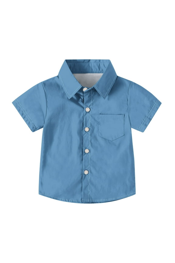 Toddler Boys' Button down Shirts Children 2-15 Y Collared Short Sleeve Solid Color Dress Shirts Casual Formal Summer Clothes