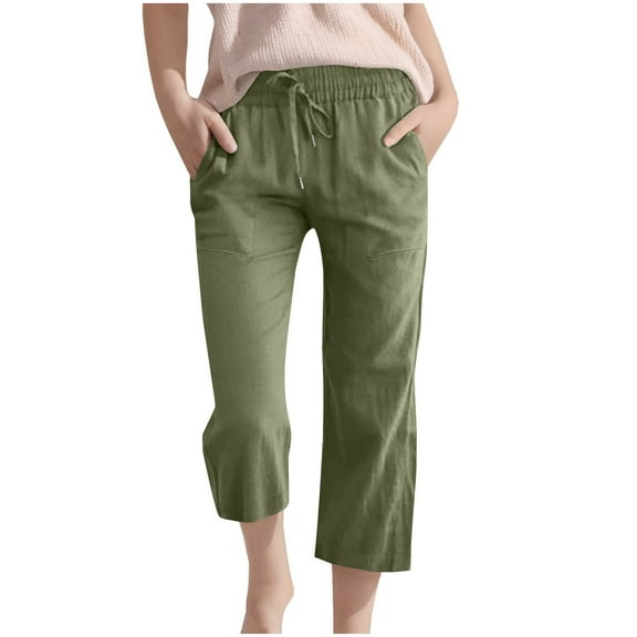 Lenpel Toddler Boys Girls' Capri Pants Elastic Waist Drawstring Straight Leg Cropped Cotton Linen Pants Casual Beach Long Shorts