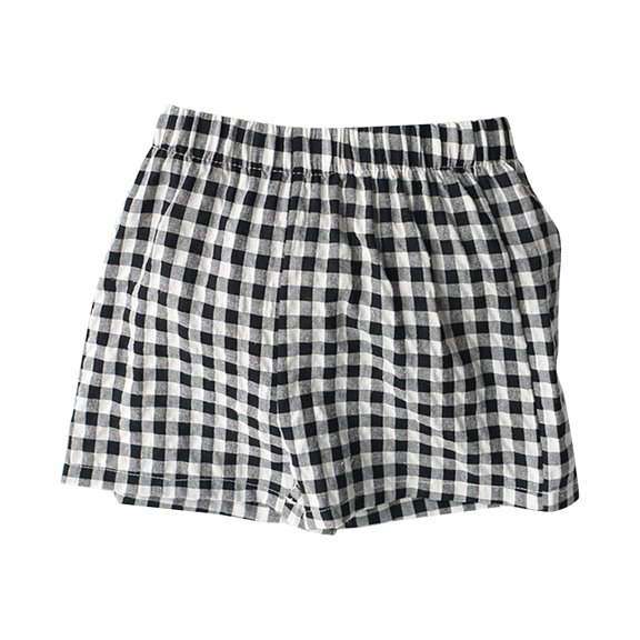 Lenpel Toddler Boys Girls' Plaid Shorts Unisex Baby Lightweight Elastic Waist Boxer Cotton Linen Shorts Summer Casual Shorts