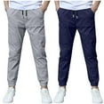 thumbnail image 1 of Lenpel Toddler Boys' Joggers 2 Pc Lightweight Drawstring Tapered Cotton Linen Pants Workout Lounge Trousers with Pockets, 1 of 7