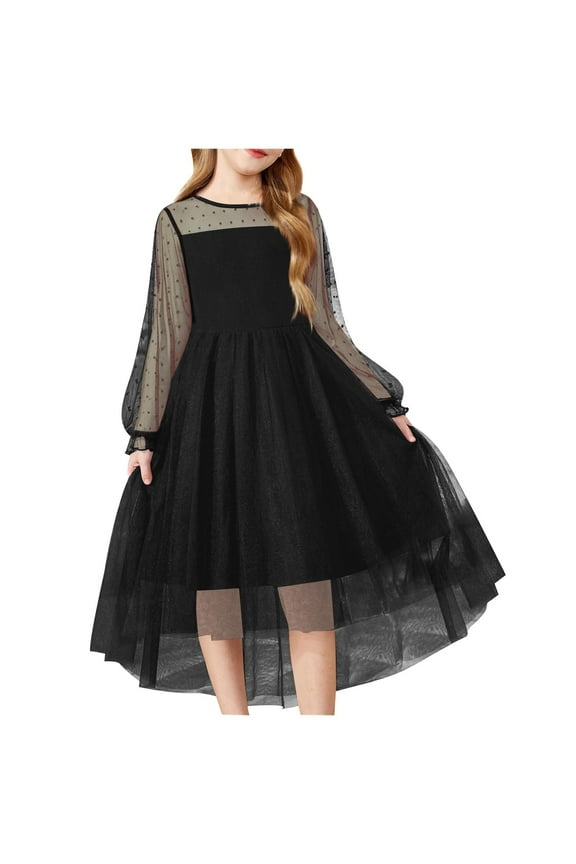 Toddler Dresses for Girls Sheer Mesh Puff Long Sleeve Party Dress Spring Fall Outfits Size 3-12 Years