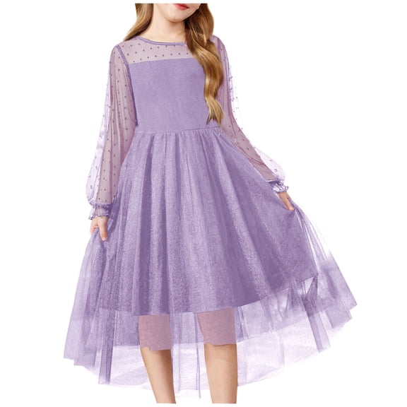 Lenpel Toddler Dresses for Girls Sheer Mesh Puff Long Sleeve Party Dress Spring Fall Outfits Size 3-12 Years