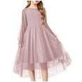 thumbnail image 1 of Lenpel Toddler Dresses for Girls Sheer Mesh Puff Long Sleeve Party Dress Spring Fall Outfits Size 3-12 Years, 1 of 3
