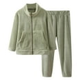 thumbnail image 1 of Lenpel Toddler Fall Winter Clothes Girls Boys Long Sleeve Mock Neck Zip up Fleece Jacket Pants 2 Pcs Clothing Set, 1 of 3