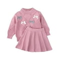 thumbnail image 1 of Lenpel Toddler Girl Clothes 2 PCs Long Sleeve Crew Neck Knitted Sweater Skirt Set Fall Winter Outfits for Little Girls, 1 of 4