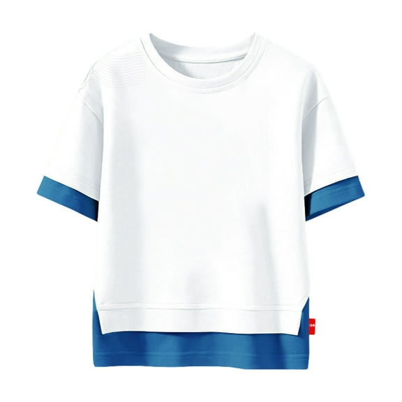 Lenpel Toddler Girls Boys' T-Shirts Casual Short Sleeve Crew Neck Color Block Patchwork Cotton Tee Tops Children Summer Outfits