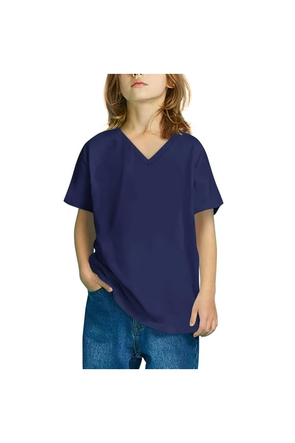 Toddler Girls Boys' T-Shirts Unisex Short Sleeve V Neck Solid Color Tunic Tops Casual Loose Tees 3-14 Years