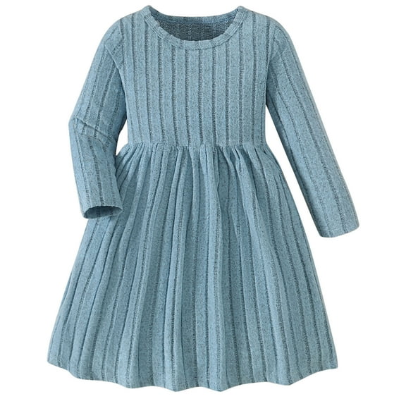 Lenpel Toddler Girls' Dresses Soft Crew Neck Ribbed Knit Long Sleeve Dress Fall Winter Outfits for 3-10 Years
