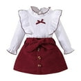 thumbnail image 1 of Lenpel Toddler Girls' Fall Outfits Infant Ruffle Long Sleeve T Shirt Tops Button Skirts 3 Pcs Spring Clothes Set, 1 of 3