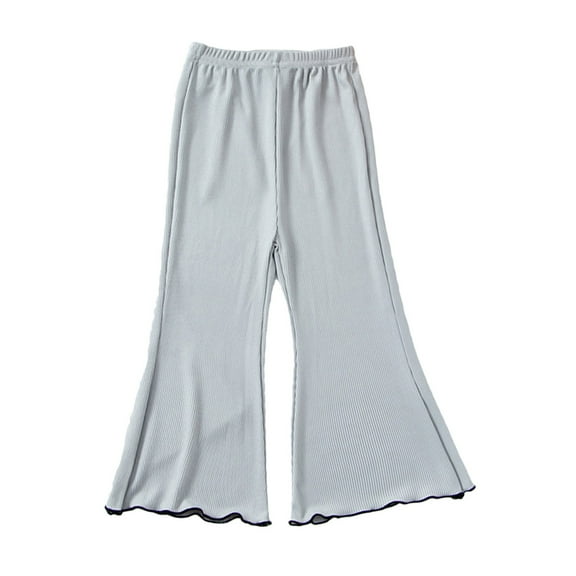 Lenpel Toddler Girls' Flare Pants Comfy Ribbed Elastic Waist Ruffle Bell Bottom Lounge Pants Casual Athletic Trousers