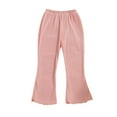 thumbnail image 1 of Lenpel Toddler Girls' Flare Pants Ribbed Elastic Waist Ruffle Hem Stretch Bootcut Pull on Trousers Bell Bottom Leggings, 1 of 5