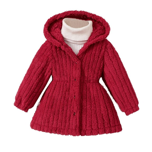 Lenpel Toddler Girls' Fleece Jacket Infant Button down Solid Color Fall Winter Coats Thicken Warm Sweaters with Hood