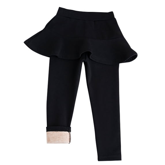 Lenpel Toddler Girls' Leggings Cotton Fleece Lined Solid Warm Stretchy Ruffle Skirt Pants Children Footless Tights