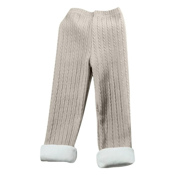Lenpel Toddler Girls' Leggings Cotton Solid Fleece Lined Cable Knit Full Length Thick Warm Pants Fall Winter Clothes
